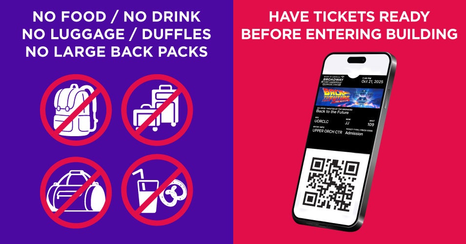 No food/drink. No large bags.